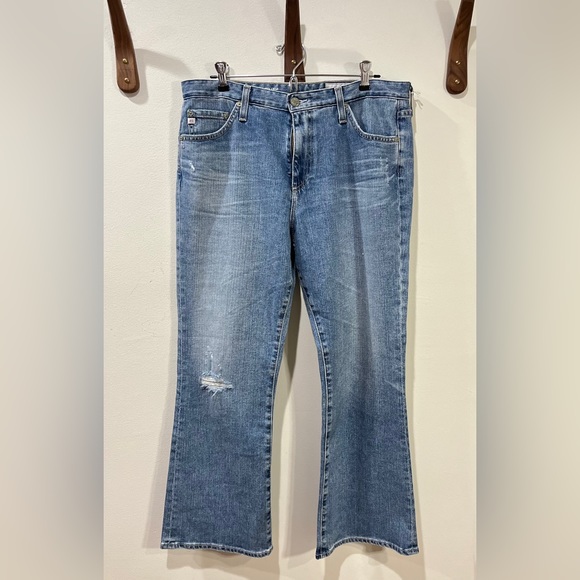 NWT AG Denim Jodi Crop Highrise Slim Flare Jeans Medium Blue Distressed Size 32 - Picture 8 of 14